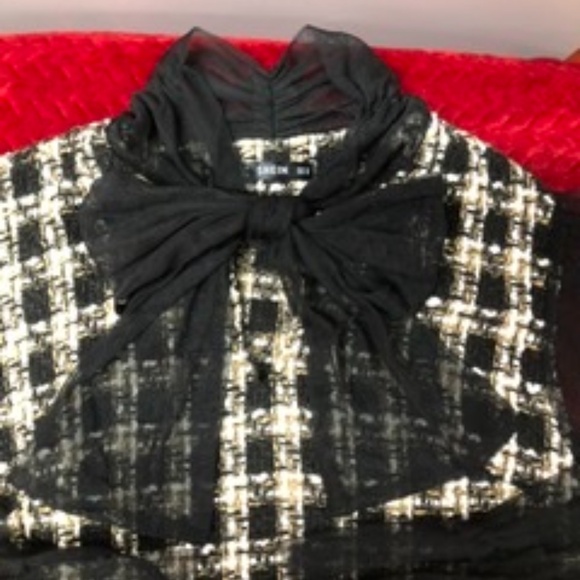 Tweed Semi Sheer Blouse Top, M, New - Picture 3 of 3